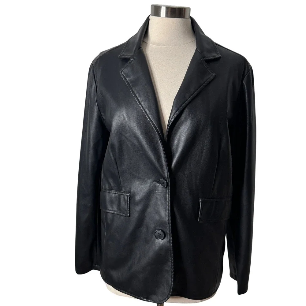 Urban Outfitters Lexi Oversized‎ Faux Leather Blazer Black Jacket Womens Small